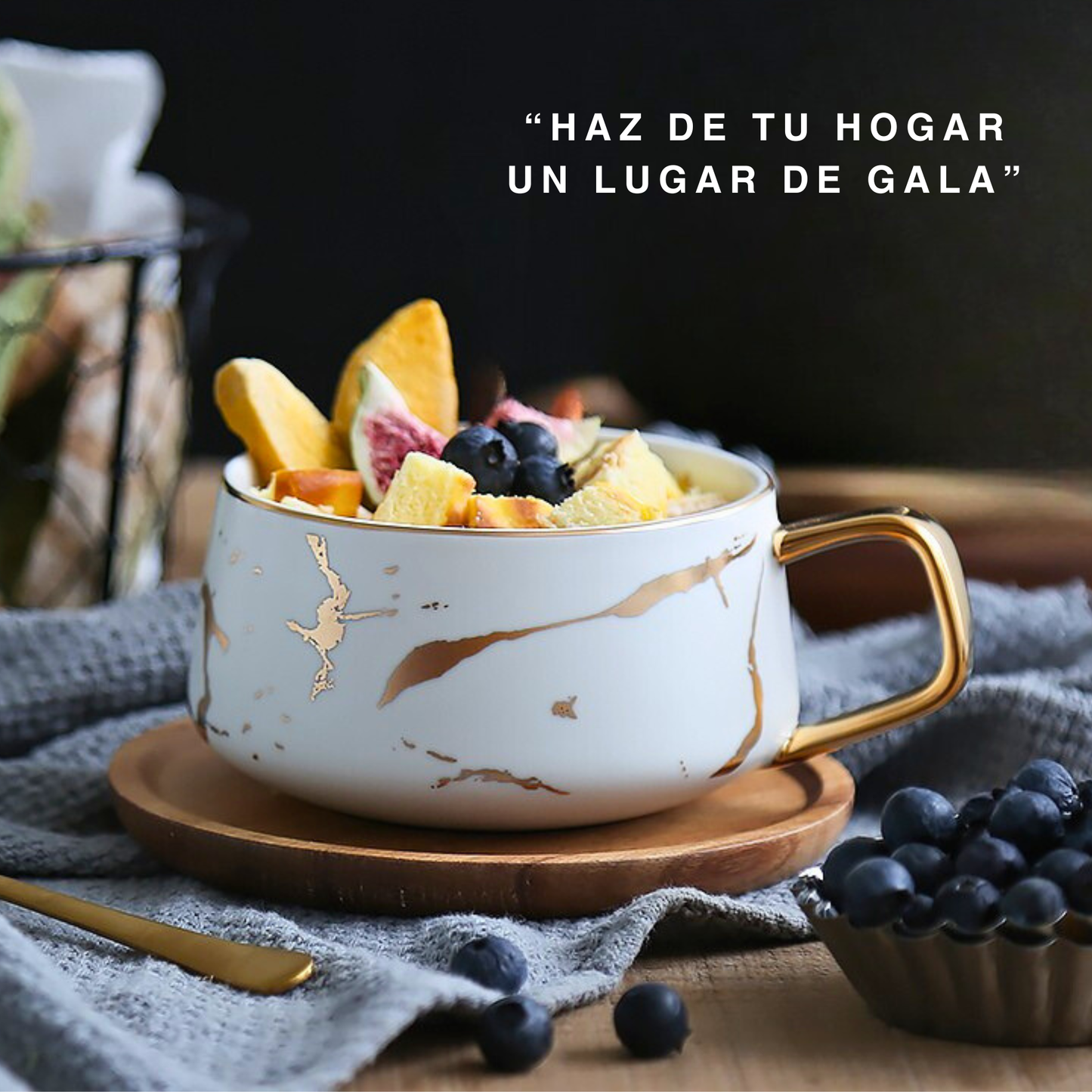 Taza de Mármol para Café. Taza para Latte y Té. Taza de Lujo. Juego de Taza y Plato. 350 ml. Color Blanco