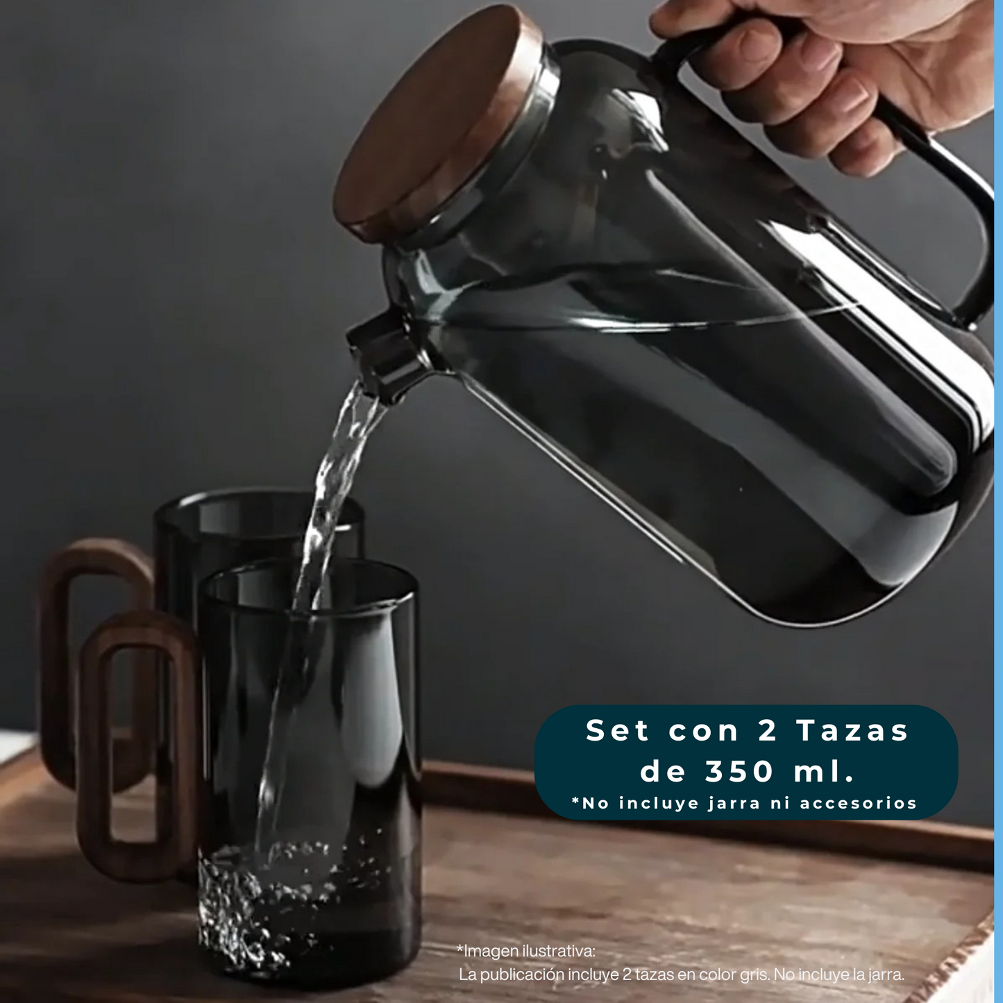 Tazas Nórdicas para Café, Té, Cóctel. Hechas a Mano. Vidrio Borosilicato y Asa de Madera. Set de 2 Tazas Bonitas y Minimalistas. 350 ml.