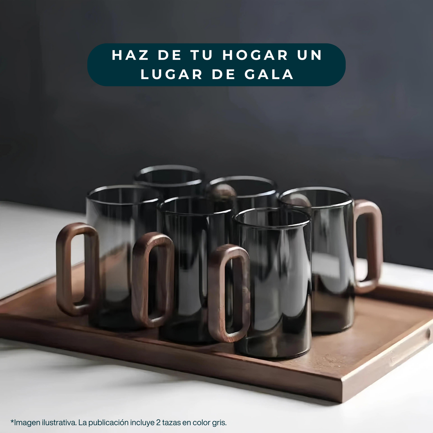 Tazas Nórdicas para Café, Té, Cóctel. Hechas a Mano. Vidrio Borosilicato y Asa de Madera. Set de 2 Tazas Bonitas y Minimalistas. 350 ml.