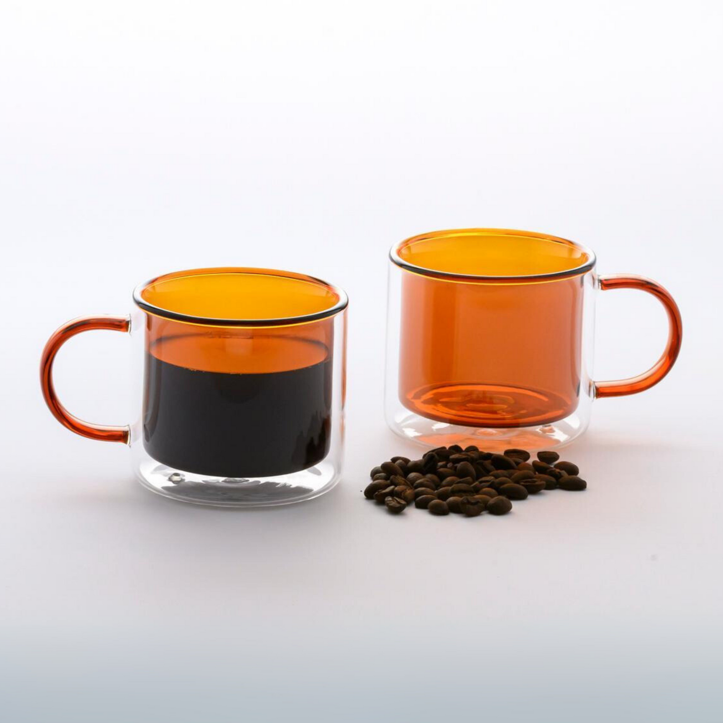 Tazas Doble Fondo para Café Espresso, Americano, Té. Set de 2 Tazas Doble Pared de Vidrio, 300 ml. Bonitas y Elegantes (Ámbar)