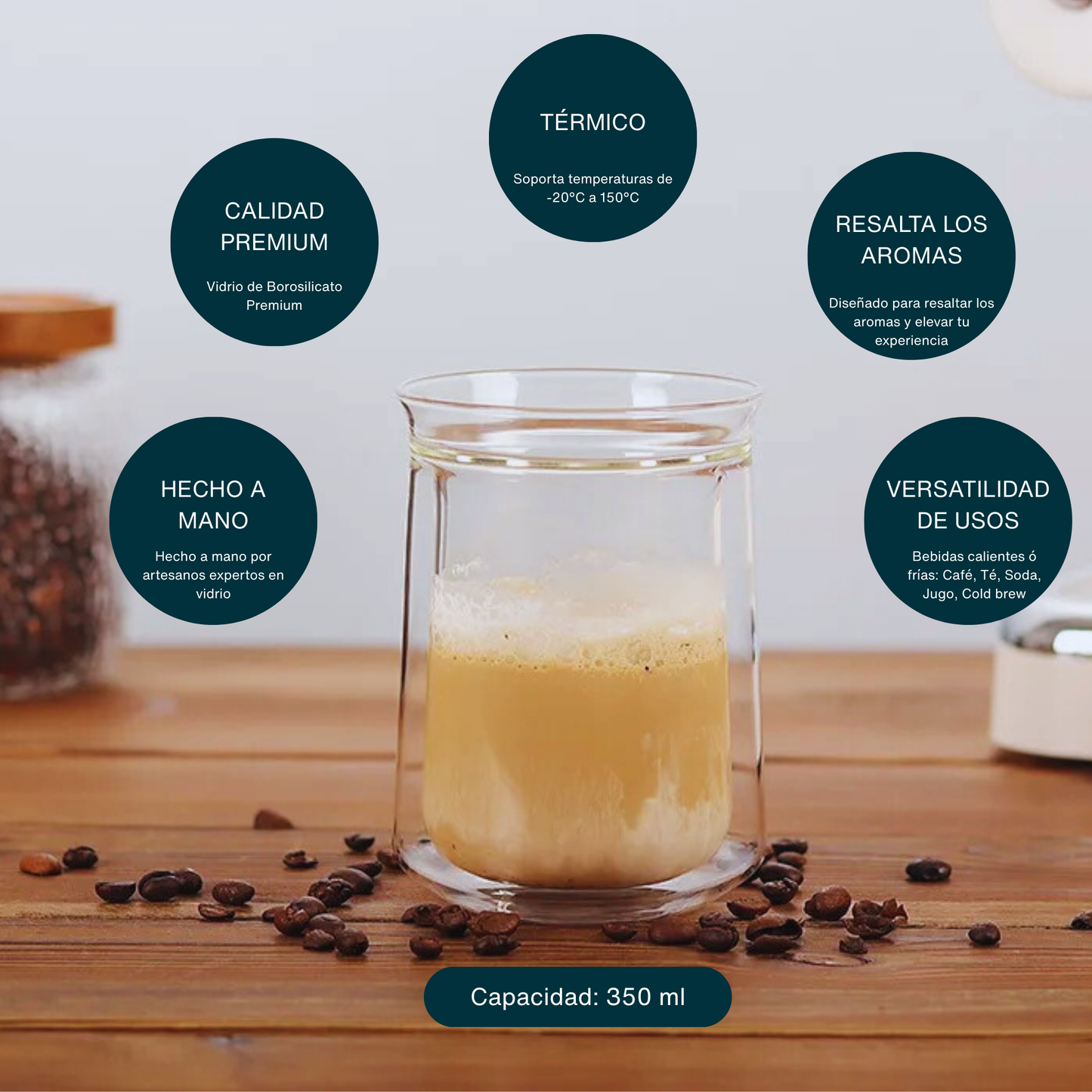 Vasos Doble Pared de Vidrio para Café, Cold Brew, Iced Tea. Set de 2 Vasos Doble Fondo, 350 ml. Elegantes, Bonitos, Aesthetic