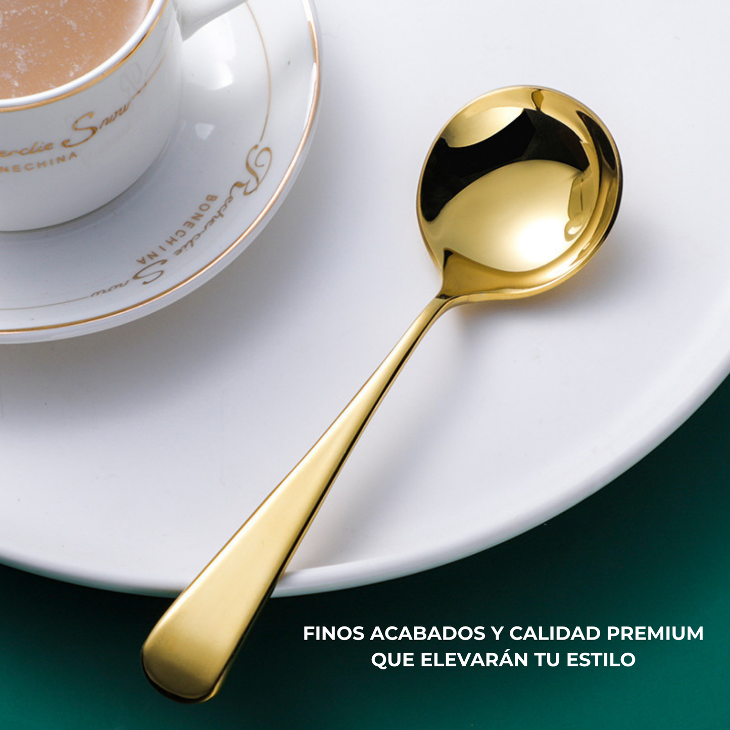 Cucharas de Acero Inoxidable 304 para Café, Sopa, Postre. Cucharas de Lujo, Diseño Elegante. Set de 4 Pzas. Gruesas y Pesadas