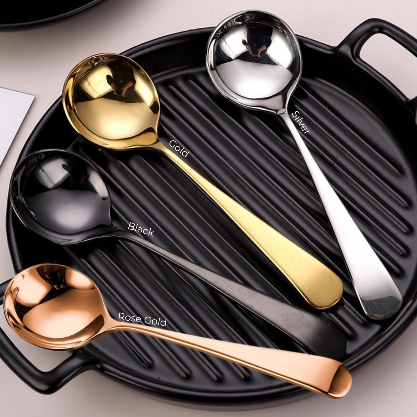 Cucharas de Acero Inoxidable 304 para Café, Sopa, Postre. Cucharas de Lujo, Diseño Elegante. Set de 4 Pzas. Gruesas y Pesadas