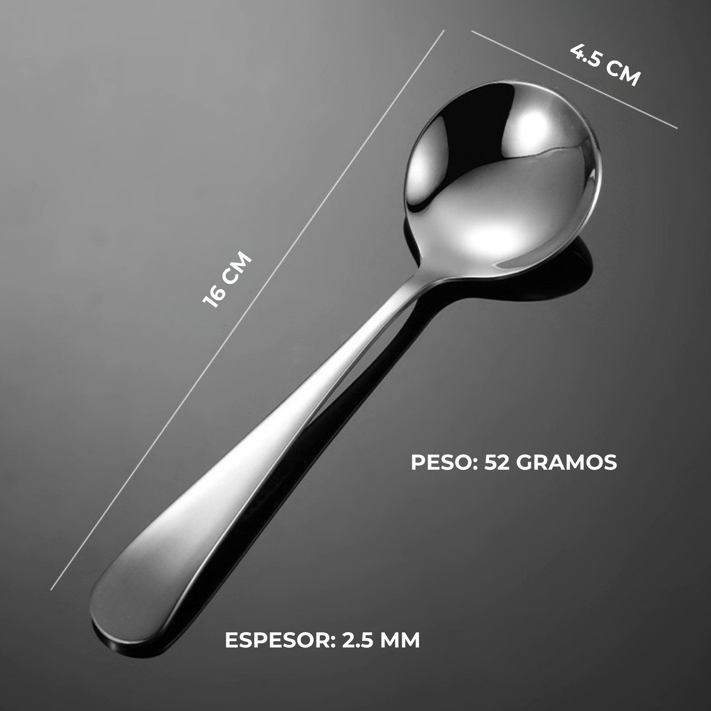 Cucharas de Acero Inoxidable 304 para Café, Sopa, Postre. Cucharas de Lujo, Diseño Elegante. Set de 4 Pzas. Gruesas y Pesadas