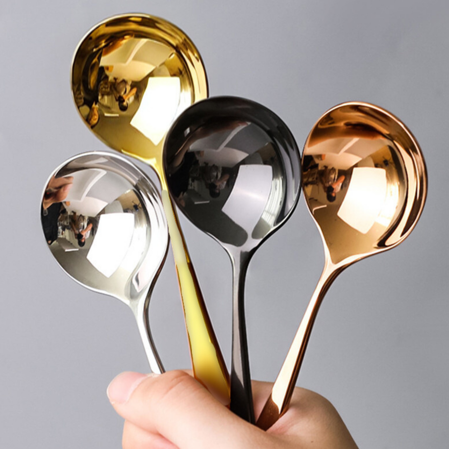 Cucharas de Acero Inoxidable 304 para Café, Sopa, Postre. Cucharas de Lujo, Diseño Elegante. Set de 4 Pzas. Gruesas y Pesadas