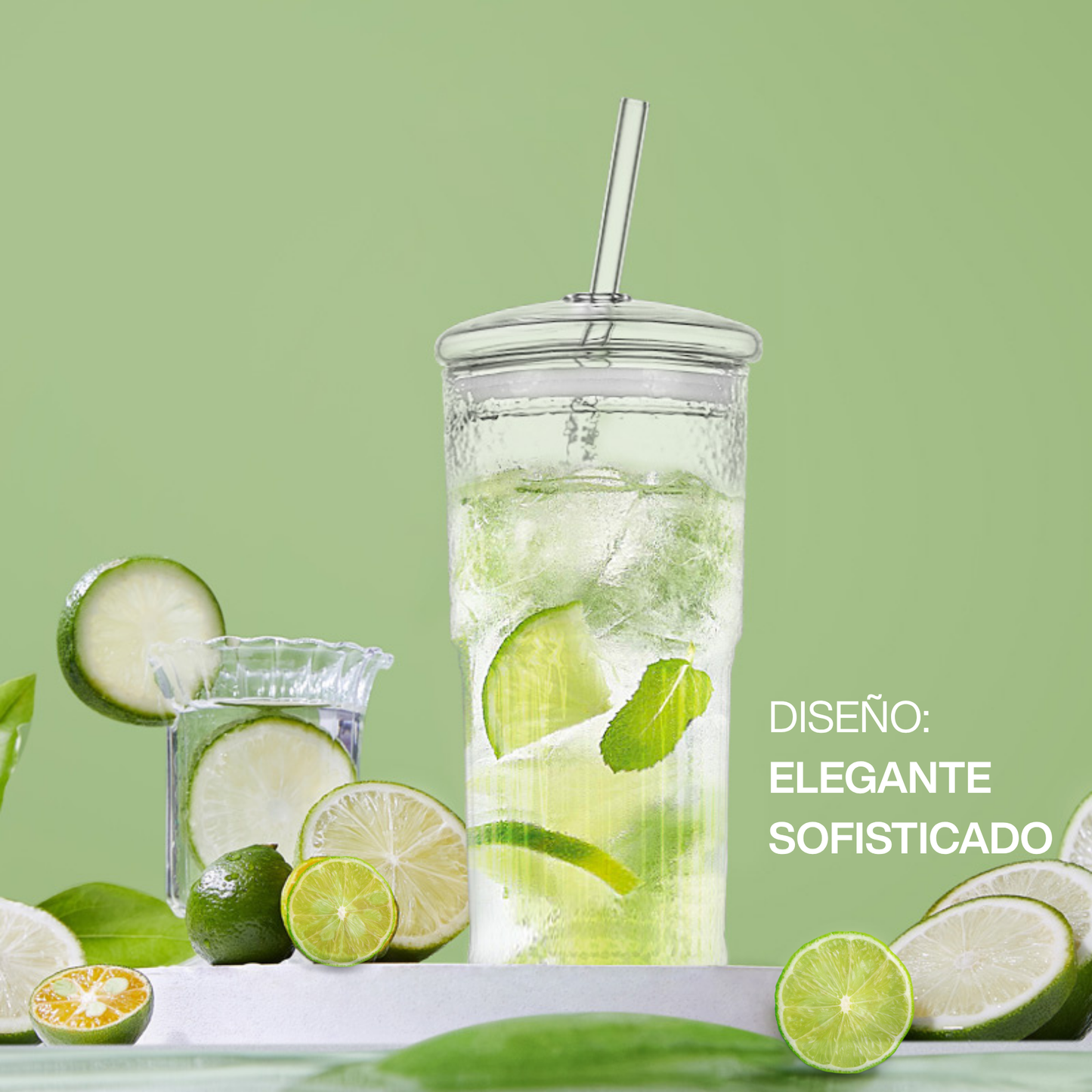 Vasos de Vidrio con Tapa y Popote. Set de Vasos Acanalados para Café Frío, Té Helado, Soda, Frappé, Cold Brew. Modernos, Elegantes (2 x 600 ml)