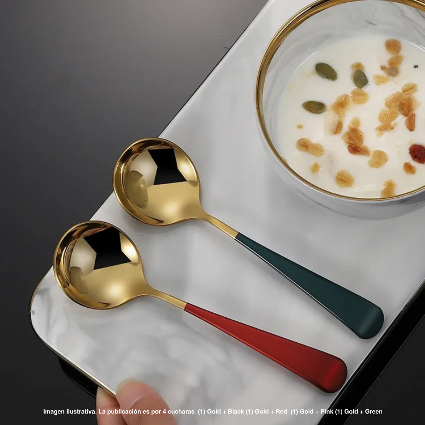 Cucharas de Acero Inoxidable 304 para Café, Postre, Sopa. Cucharas de Lujo. Diseño Elegante. Set de 4 Pzas. Gruesas y Pesadas
