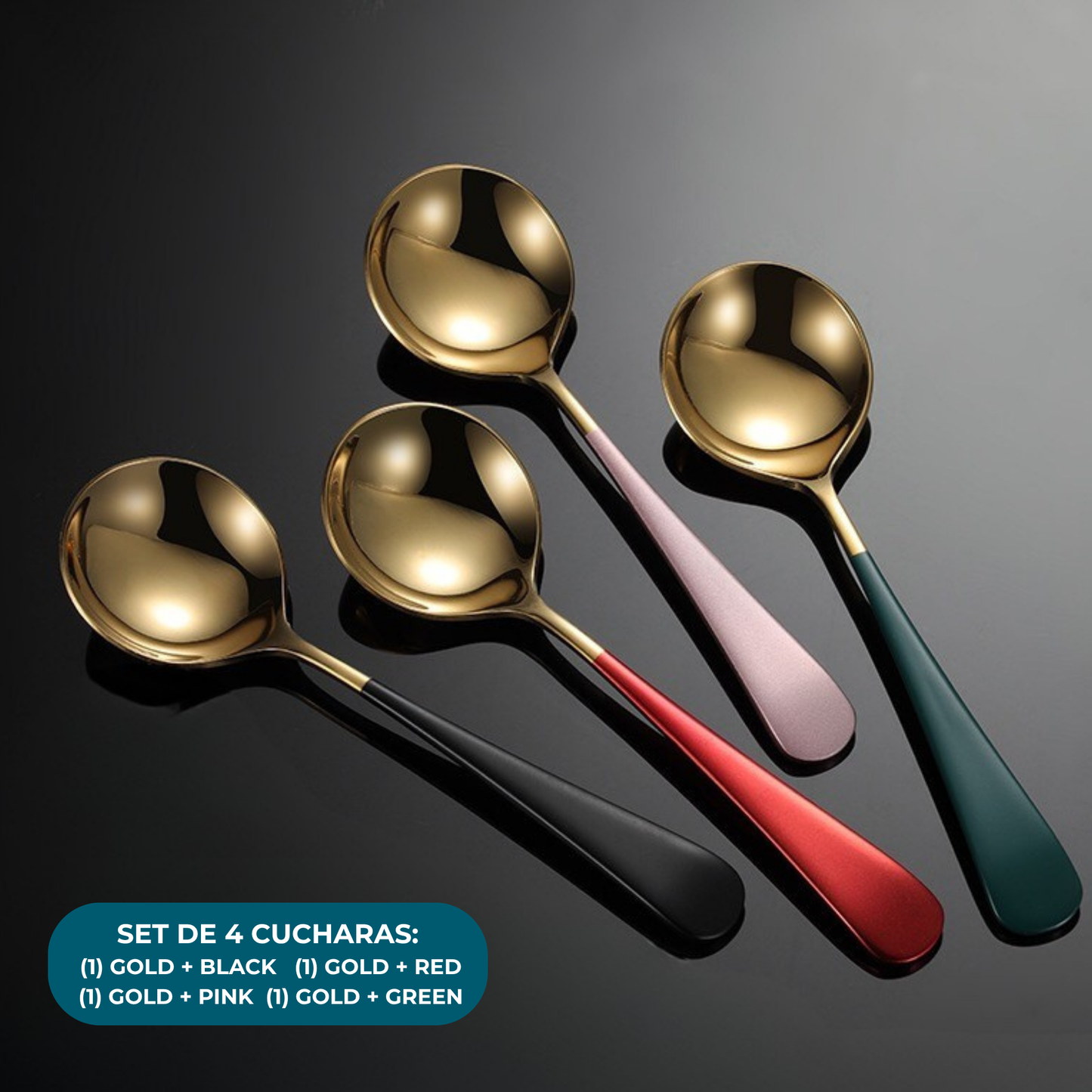 Cucharas de Acero Inoxidable 304 para Café, Postre, Sopa. Cucharas de Lujo. Diseño Elegante. Set de 4 Pzas. Gruesas y Pesadas