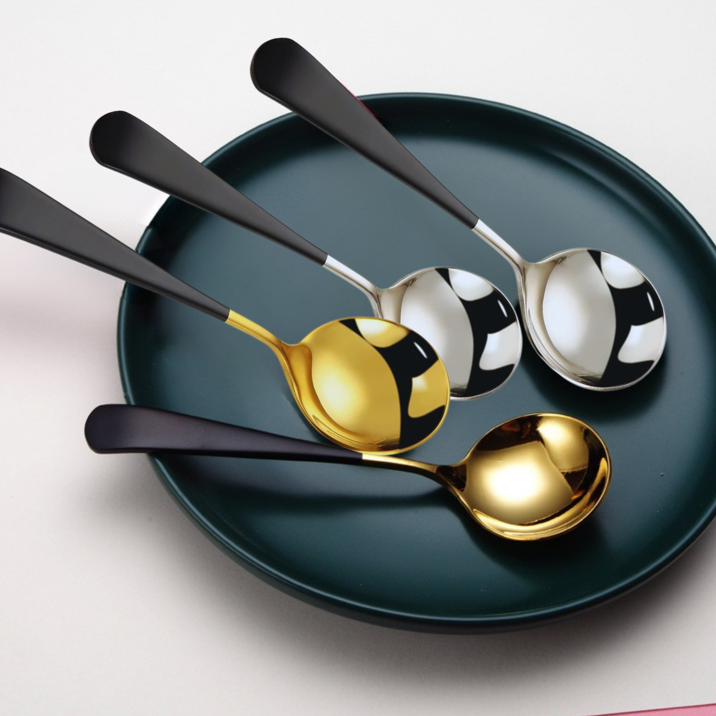 Cucharas de Acero Inoxidable 304 para Café, Postre, Sopa. Cucharas de Lujo. Diseño Elegante. Set de 4 Pzas. Gruesas y Pesadas
