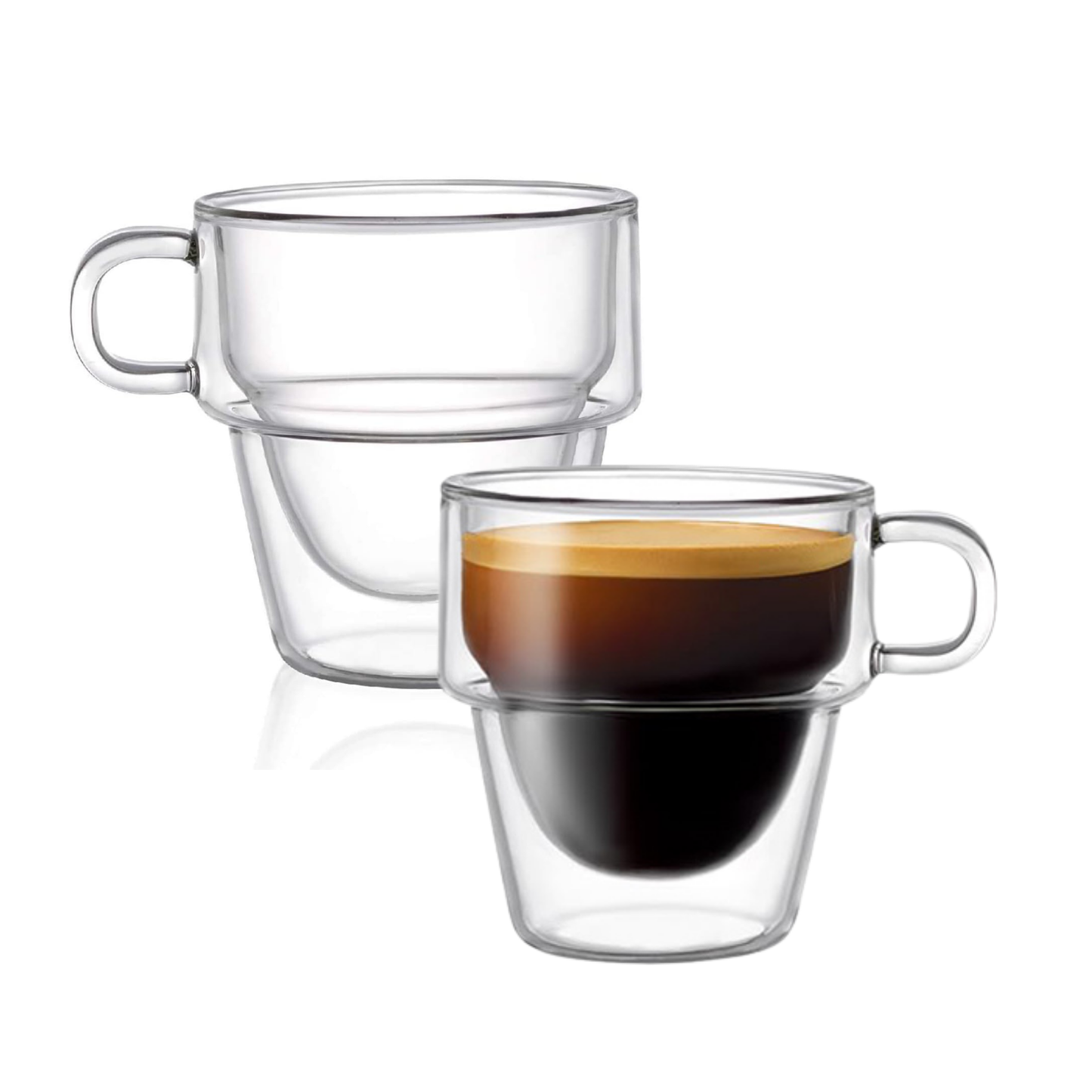 Tazas Doble Fondo de Cristal para Espresso, Americano, Café con leche, Té. Set de 2 Tazas Doble Pared, 225 ml. Transparentes y Aisladas