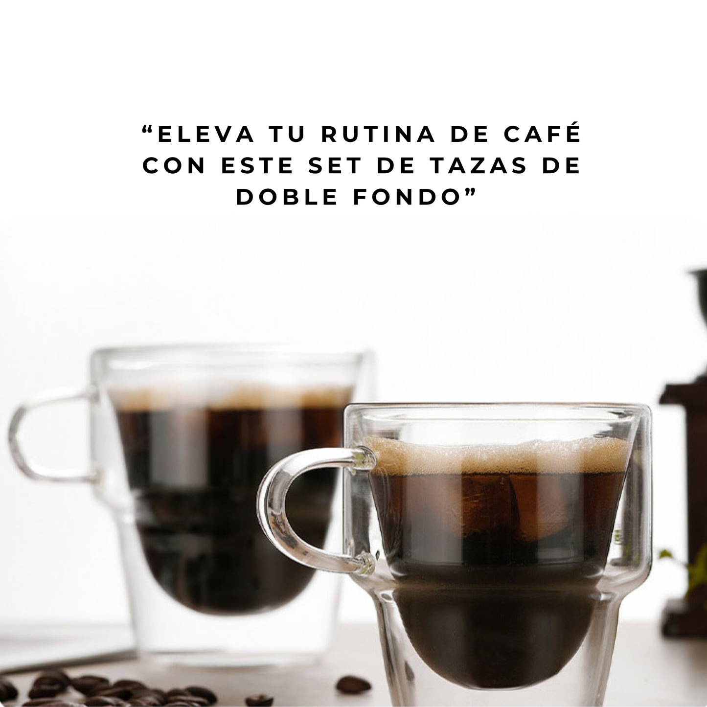 Tazas Doble Fondo de Cristal para Espresso, Americano, Café con leche, Té. Set de 2 Tazas Doble Pared, 225 ml. Transparentes y Aisladas