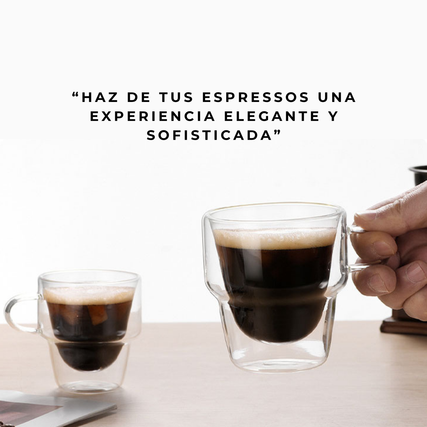 Tazas Doble Fondo de Cristal para Espresso, Americano, Café con leche, Té. Set de 2 Tazas Doble Pared, 225 ml. Transparentes y Aisladas