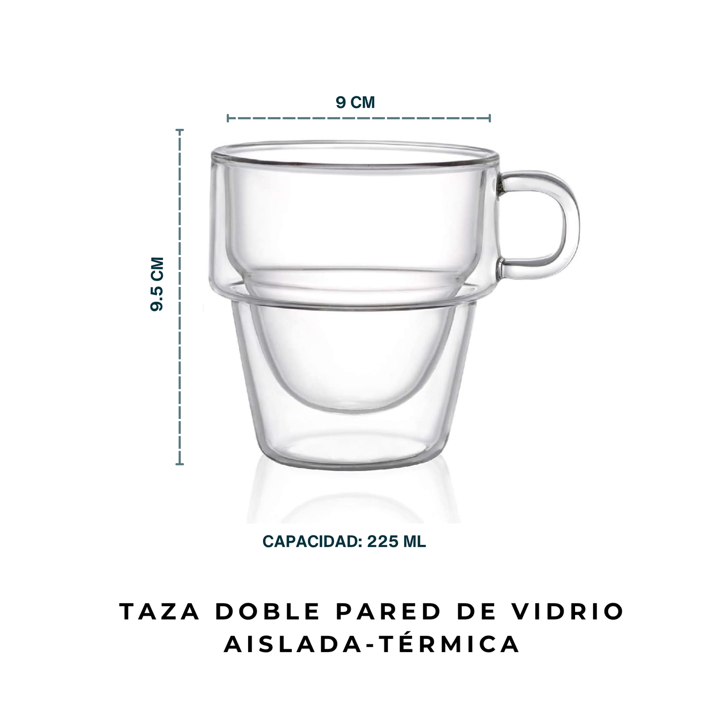 Tazas Doble Fondo de Cristal para Espresso, Americano, Café con leche, Té. Set de 2 Tazas Doble Pared, 225 ml. Transparentes y Aisladas