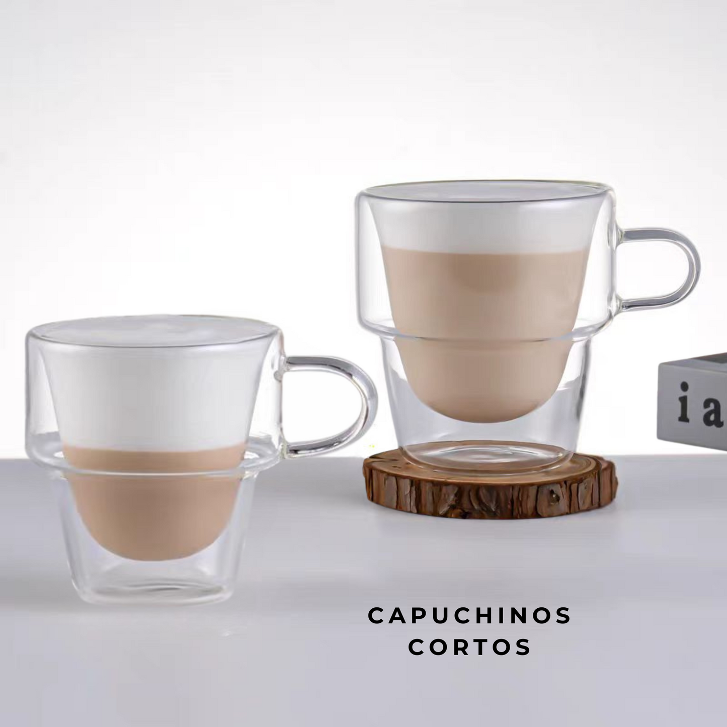 Tazas Doble Fondo de Cristal para Espresso, Americano, Café con leche, Té. Set de 2 Tazas Doble Pared, 225 ml. Transparentes y Aisladas