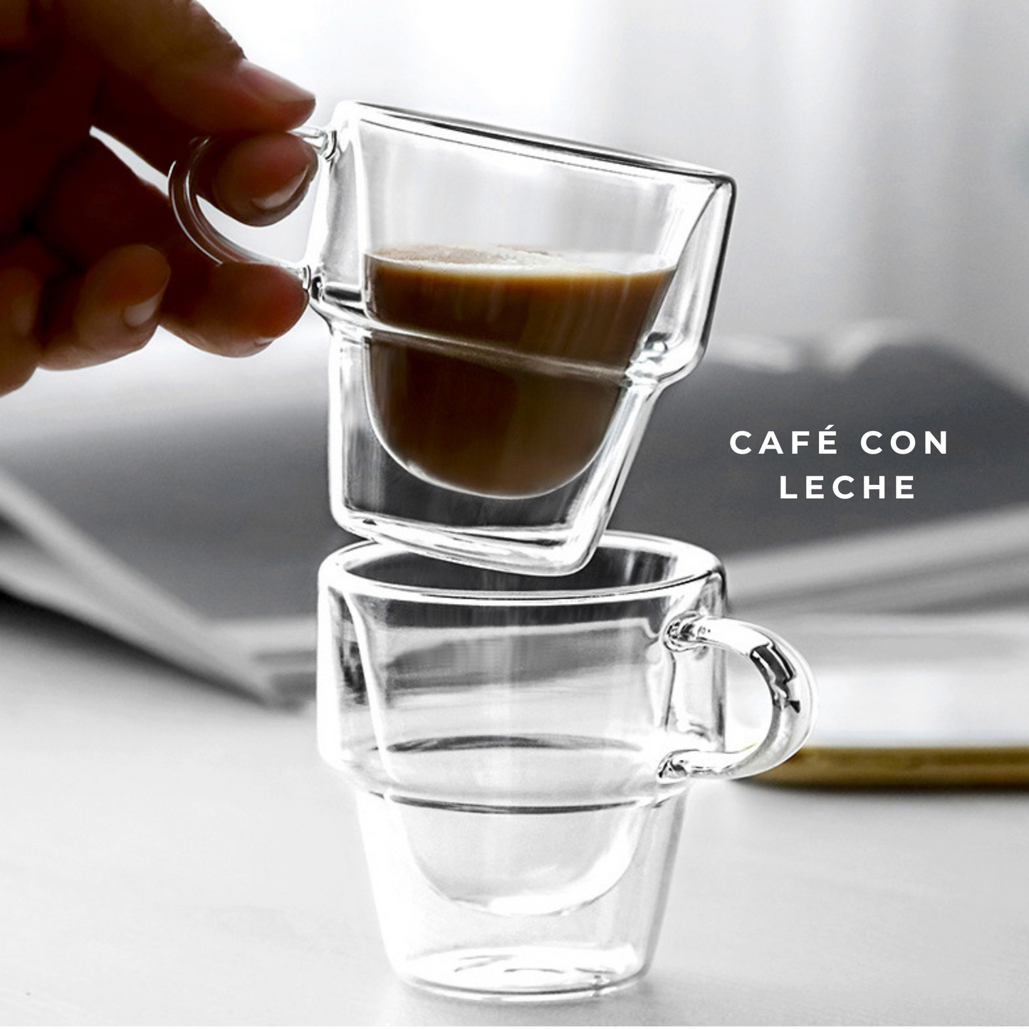 Tazas Doble Fondo de Cristal para Espresso, Americano, Café con leche, Té. Set de 2 Tazas Doble Pared, 225 ml. Transparentes y Aisladas