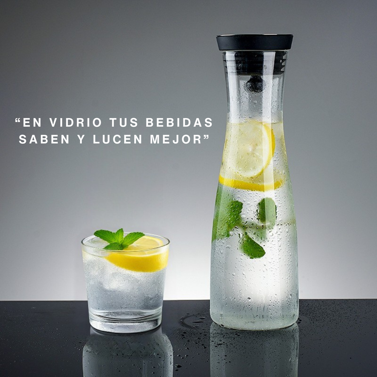 Jarra de Vidrio Borosilicato 1,200 ml para Agua, Infusiones, Limonada, Jugo, Té Helado. Jarra de Agua con Tapa para Bebidas Frías y Calientes. Elegante, Moderna, Minimalista, Aesthetic