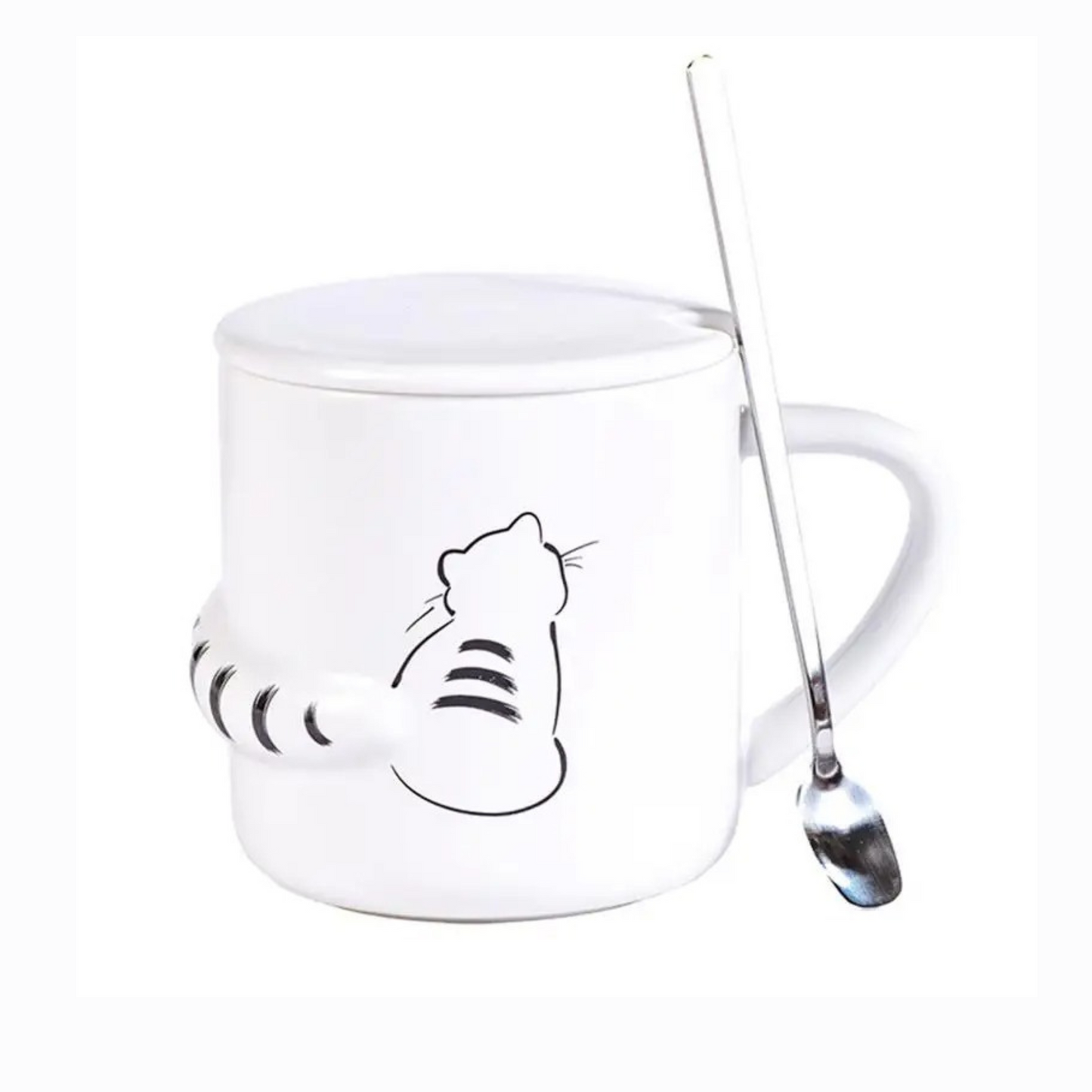 Taza de Gato con Cola en 3D. Diseño de Gatito Distraído. Taza para Amante de los Gatos. Taza para Café de 350 ml.
