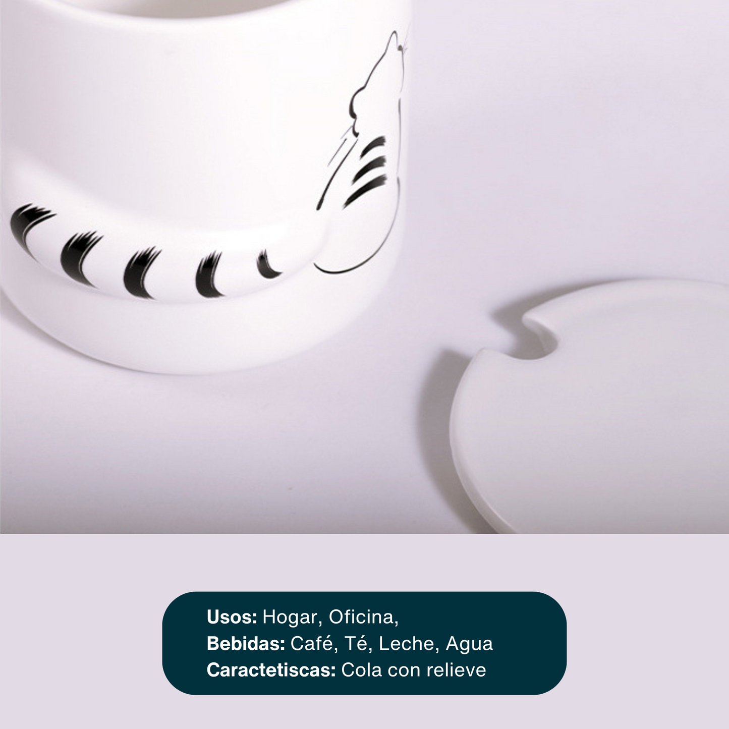 Taza de Gato con Cola en 3D. Diseño de Gatito Distraído. Taza para Amante de los Gatos. Taza para Café de 350 ml.