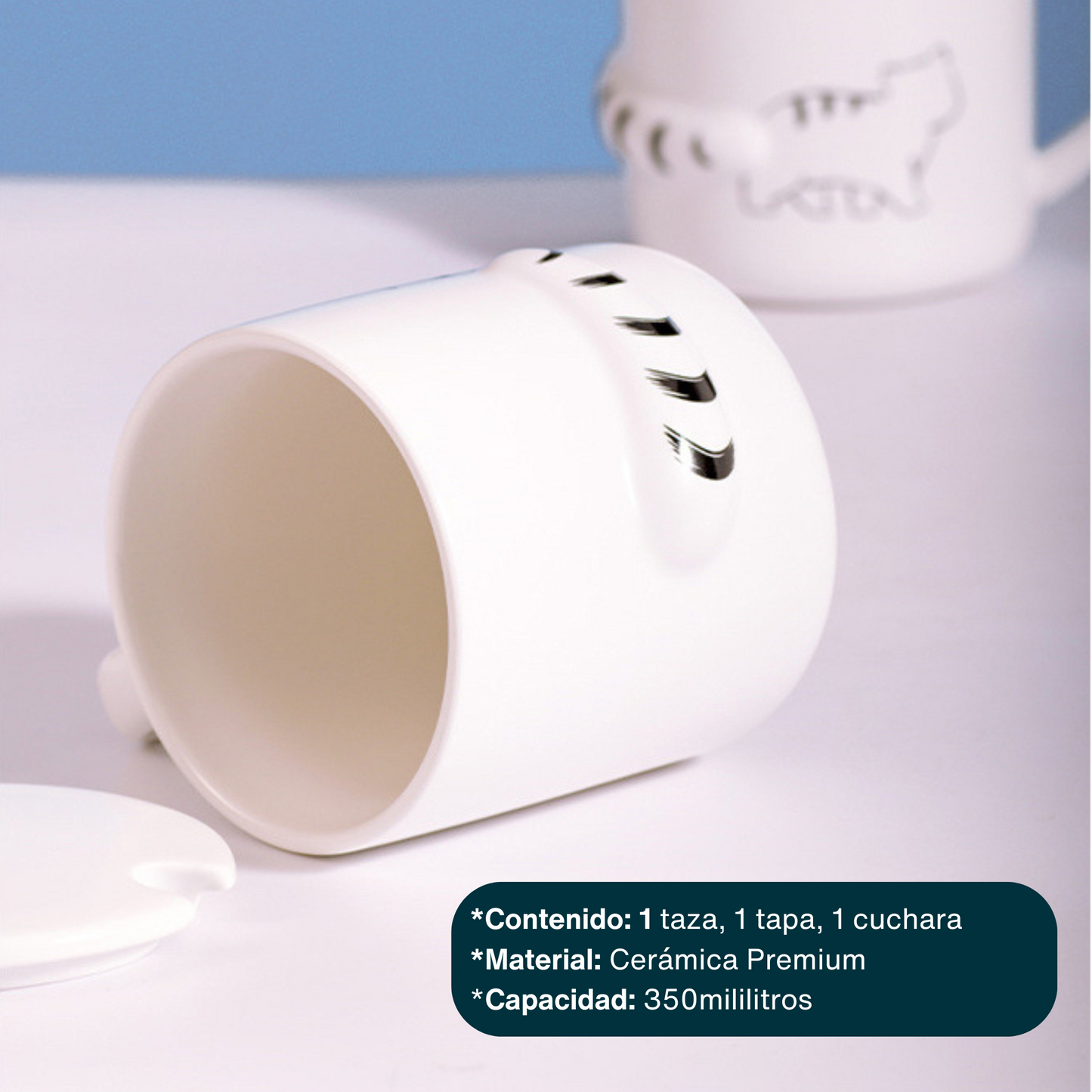 Taza de Gato con Cola en 3D. Diseño de Gatito Sentado. Taza para Amante de los Gatos. Taza para Café de 350 ml.