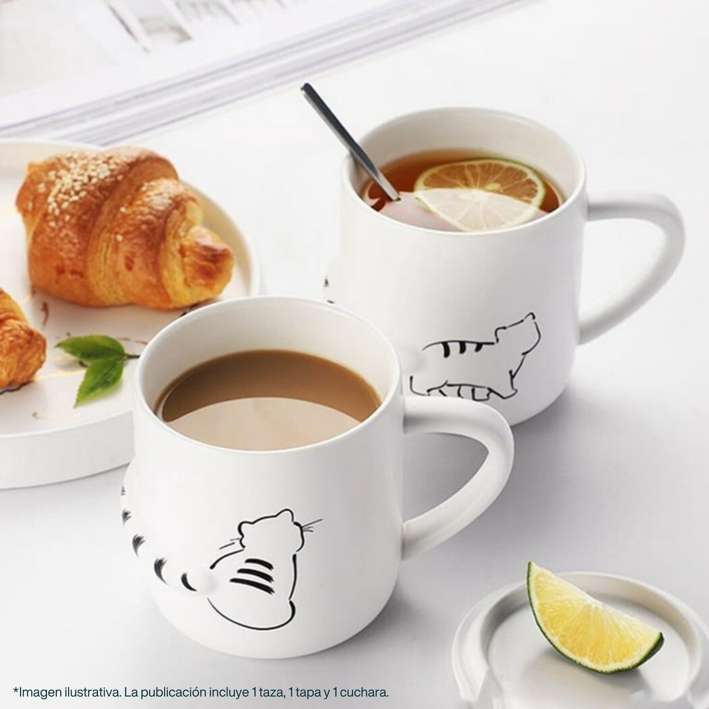 Taza de Gato con Cola en 3D. Diseño de Gatito Sentado. Taza para Amante de los Gatos. Taza para Café de 350 ml.