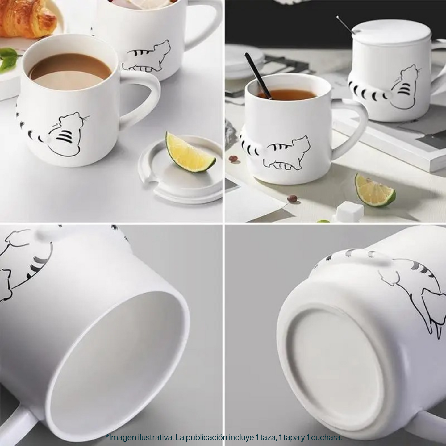 Taza de Gato con Cola en 3D. Diseño de Gatito Sentado. Taza para Amante de los Gatos. Taza para Café de 350 ml.