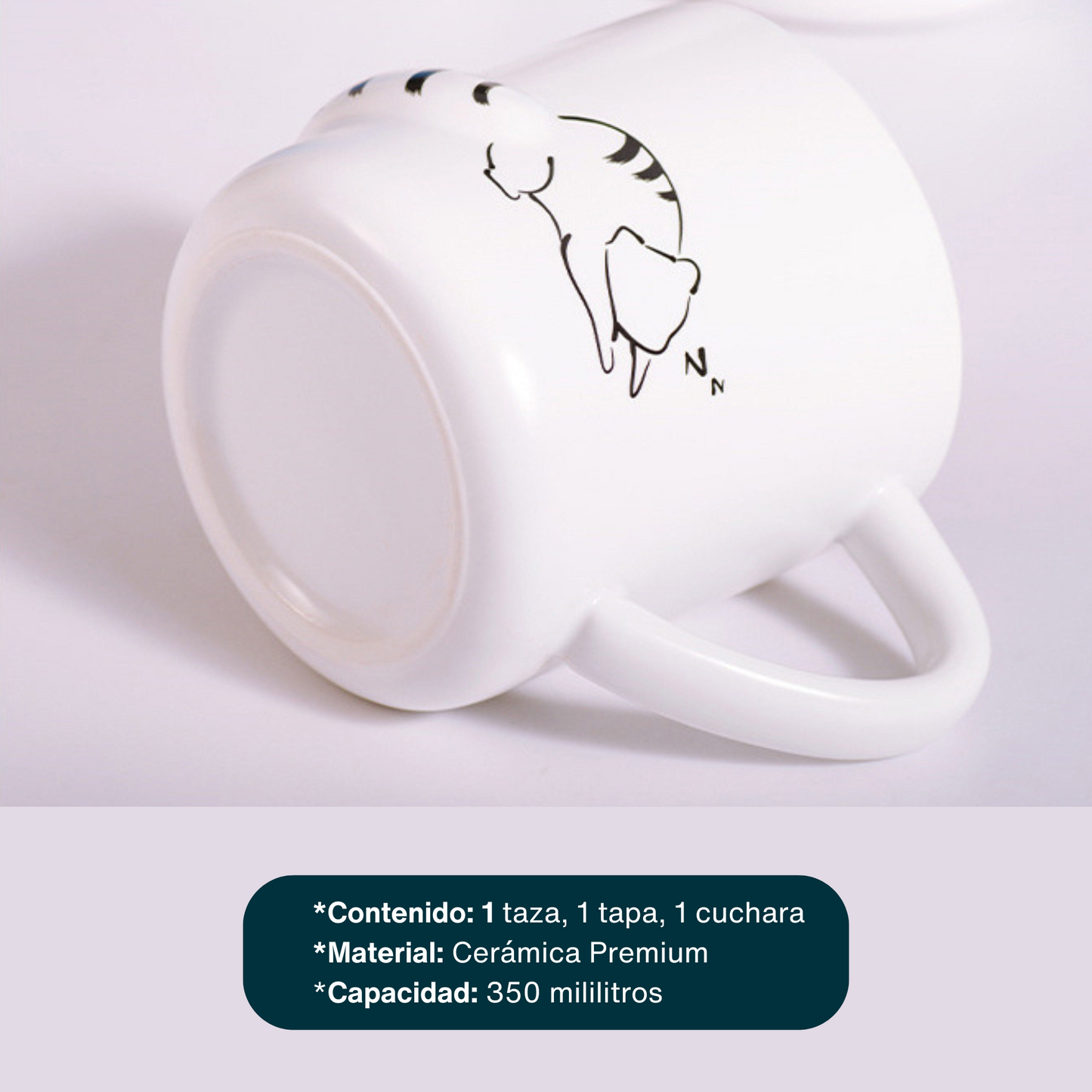 Taza de Gato con Cola en 3D. Diseño de Gatito Dormilón. Taza para Amante de los Gatos. Taza para Café de 350 ml.
