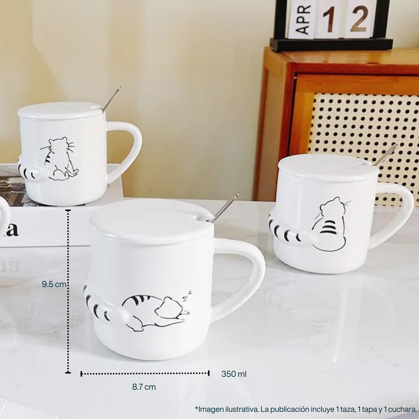 Taza de Gato con Cola en 3D. Diseño de Gatito Dormilón. Taza para Amante de los Gatos. Taza para Café de 350 ml.