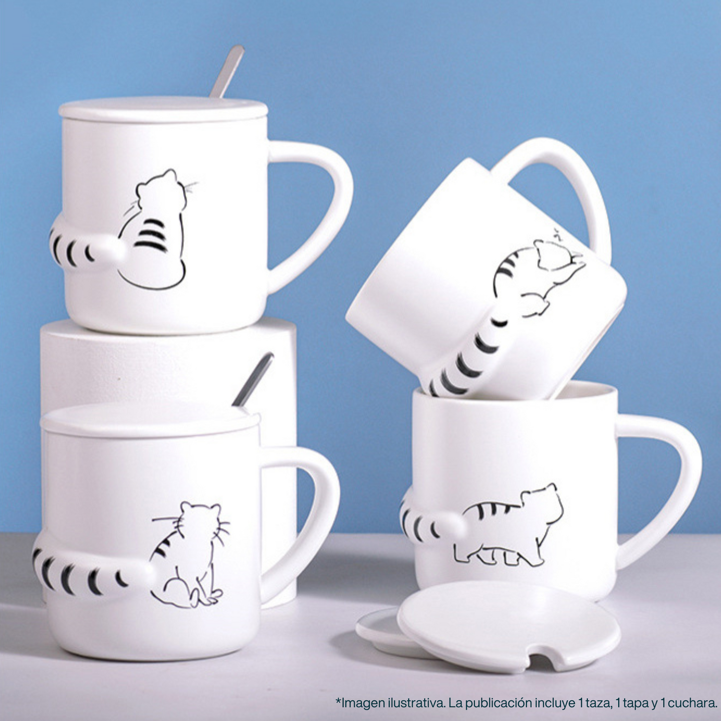 Taza de Gato con Cola en 3D. Diseño de Gatito Dormilón. Taza para Amante de los Gatos. Taza para Café de 350 ml.