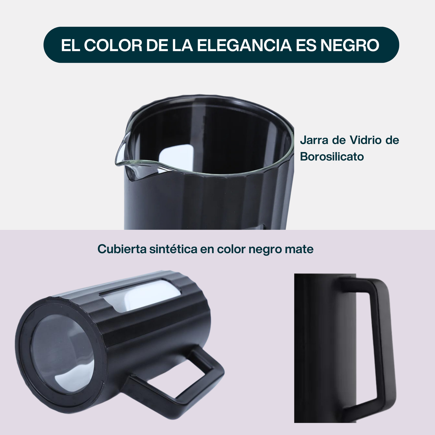 Prensa Francesa para Café y Té. Prensa Francesa de Vidrio Borosilicato. Prensa Francesa Moderna y Minimalista. 1,000 ml. Negro Mate.