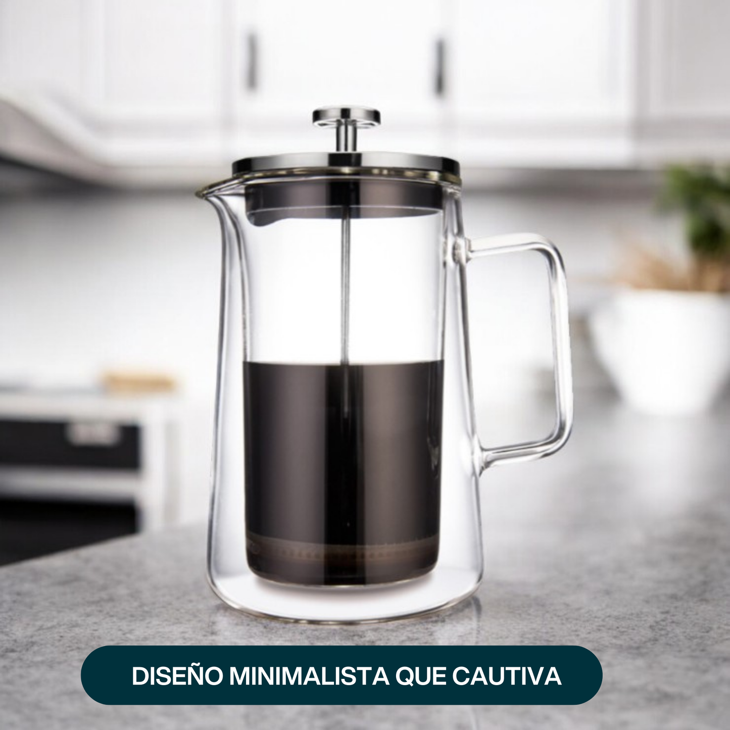 Prensa Francesa para Café y Té. Prensa Francesa Doble Pared. Prensa Francesa de Vidrio Borosilicato Transparente. 800 ml.