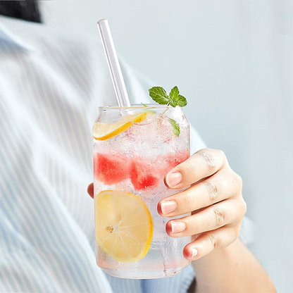 Popotes de Vidrio Reutilizables. Set de 4 popotes (2 Rectos + 2 Curvos) con Cepillo de Limpieza. Transparentes, Ecológicos, Elegantes. (Claros)