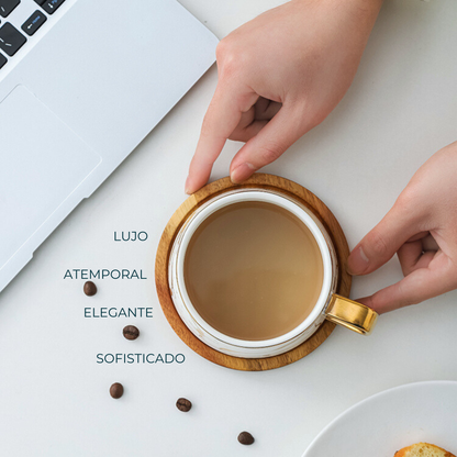 Taza de Mármol para Café. Taza para Latte y Té. Taza de Lujo. Juego de Taza y Plato. 350 ml. Color Blanco