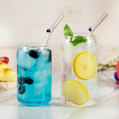 Popotes de Vidrio Reutilizables. Diseño Figuras 3D: Mariposa, Uva, Flor, Cereza. Set de 4 popotes con Cepillo de Limpieza. Ecológicos, Elegantes y Aesthetic