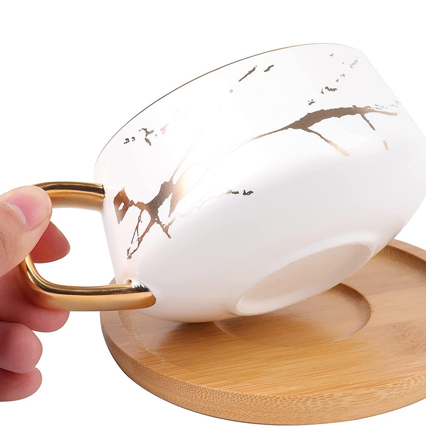 Taza de Mármol para Café. Taza para Latte y Té. Taza de Lujo. Juego de Taza y Plato. 350 ml. Color Blanco