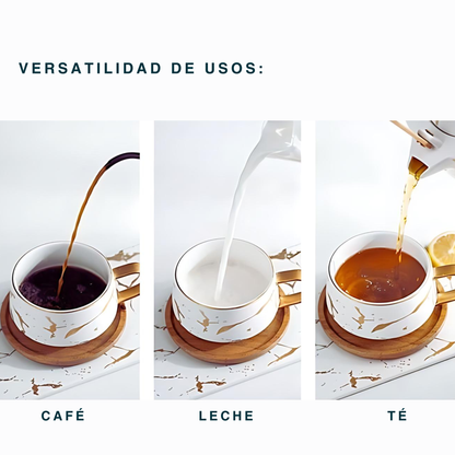 Taza de Mármol para Café. Taza para Latte y Té. Taza de Lujo. Juego de Taza y Plato. 350 ml. Color Blanco