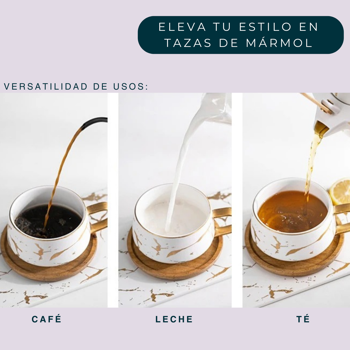 Taza de Mármol para Café. Taza para Latte y Té. Taza de Lujo. Juego de Taza y Plato. 350 ml. Color Blanco