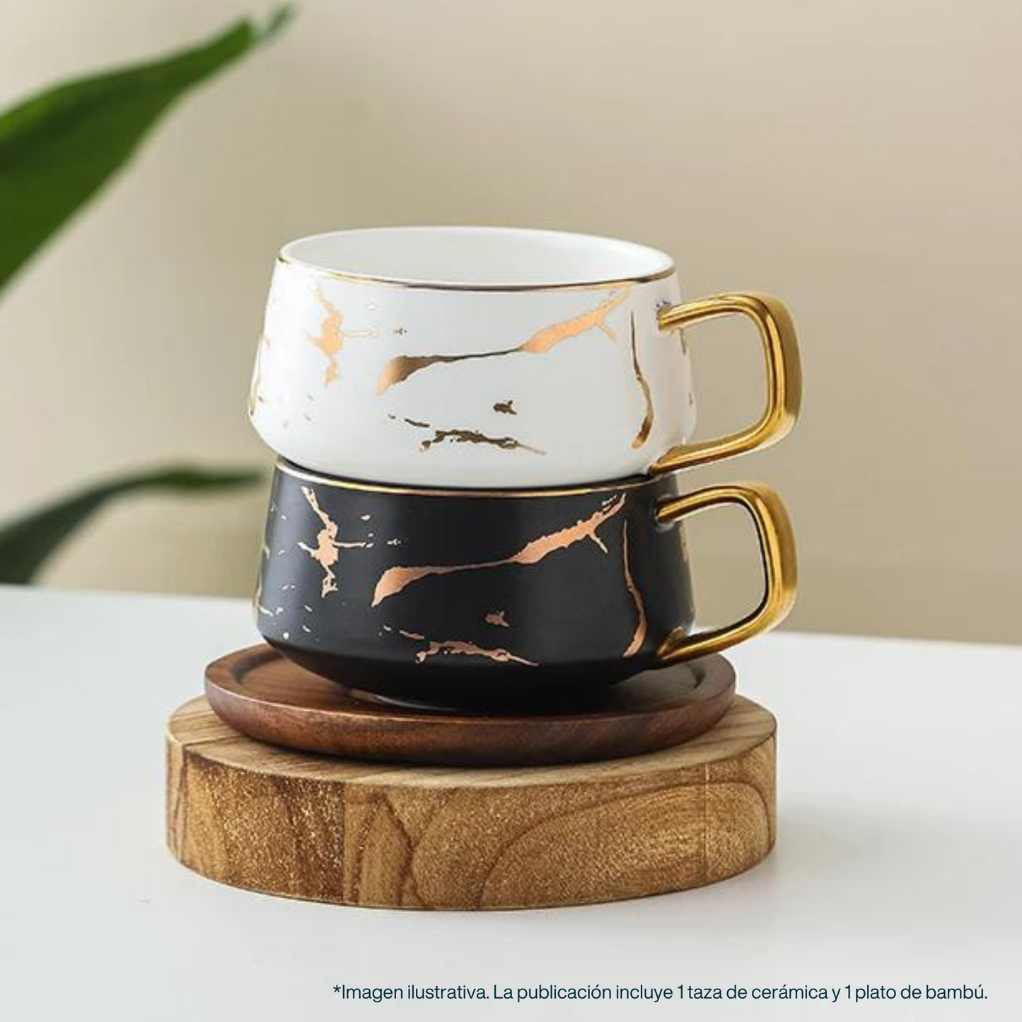 Taza de Mármol para Café. Taza para Latte y Té. Taza de Lujo. Juego de Taza y Plato. 350 ml. Color Blanco