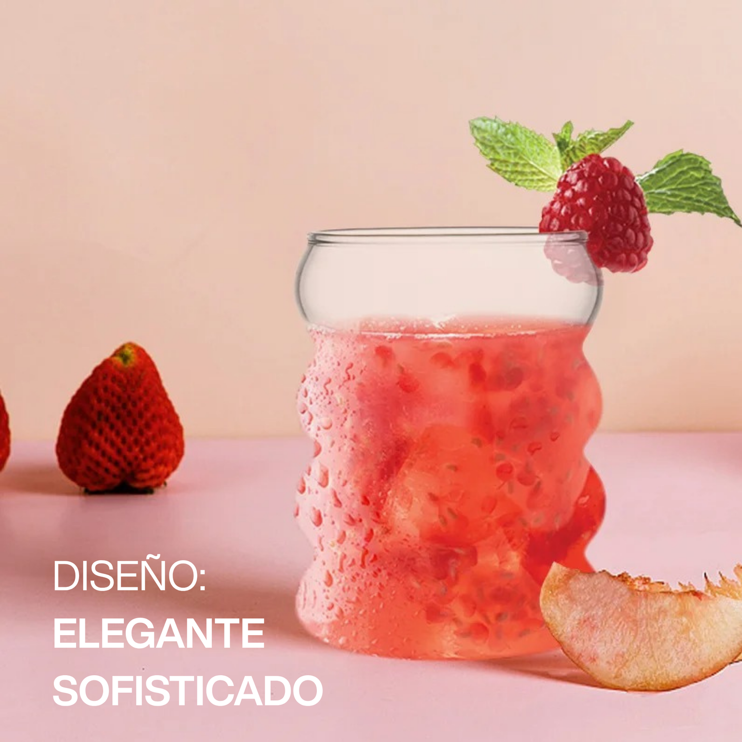 Vasos de Vidrio para Agua, Bebidas, Cóctel, Mojito, Margarita. Set de Vasos con Popotes. Diseño Oruga y Acanalado (4 x 300 ml)