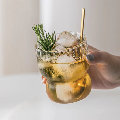 Vasos de Vidrio para Agua, Bebidas, Cóctel, Mojito, Margarita. Set de Vasos con Popotes. Diseño Oruga y Acanalado (4 x 300 ml)