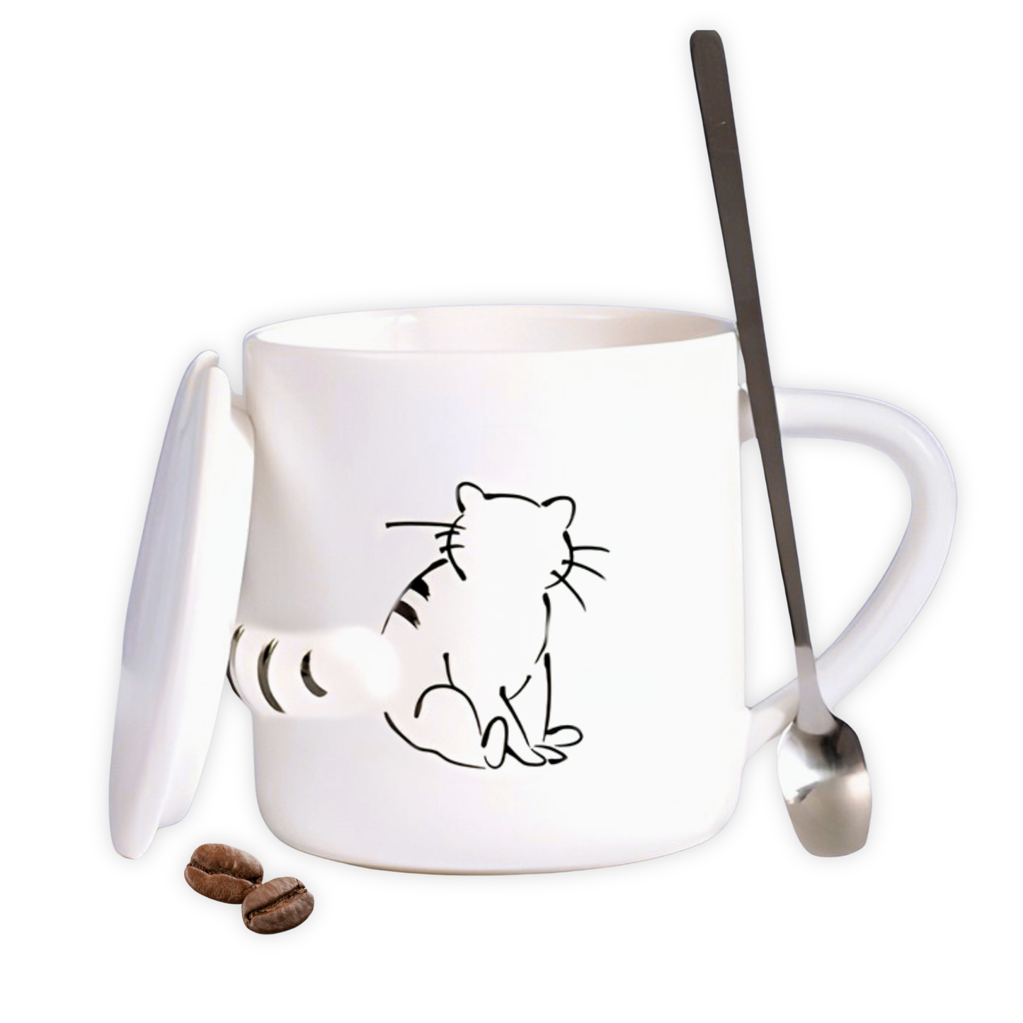 Taza de Gato con Cola en 3D. Diseño de Gatito Sentado. Taza para Amante de los Gatos. Taza para Café de 350 ml.