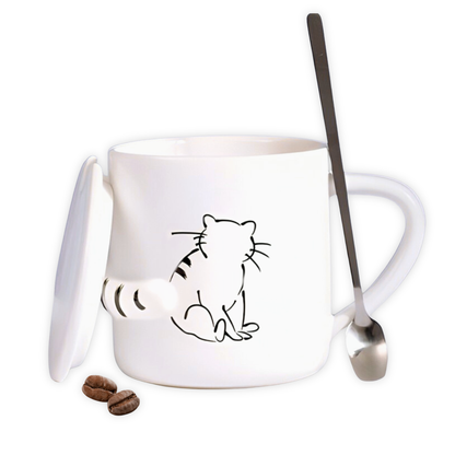 Taza de Gato con Cola en 3D. Diseño de Gatito Sentado. Taza para Amante de los Gatos. Taza para Café de 350 ml.