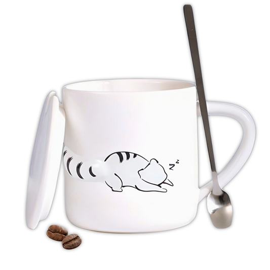 Taza de Gato con Cola en 3D. Diseño de Gatito Dormilón. Taza para Amante de los Gatos. Taza para Café de 350 ml.