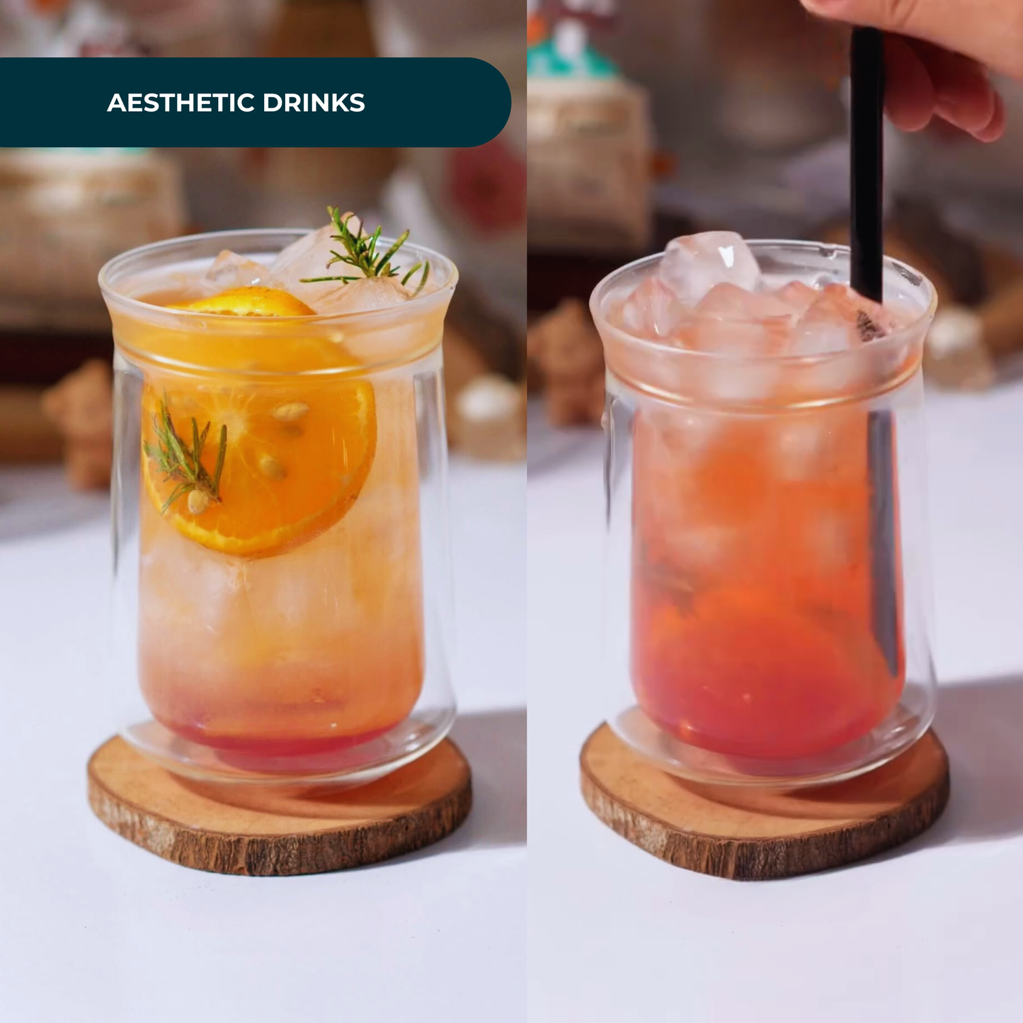 Vasos Doble Pared de Vidrio para Café, Cold Brew, Iced Tea. Set de 2 Vasos Doble Fondo, 350 ml. Elegantes, Bonitos, Aesthetic