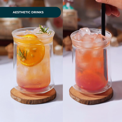 Vasos Doble Pared de Vidrio para Café, Cold Brew, Iced Tea. Set de 2 Vasos Doble Fondo, 350 ml. Elegantes, Bonitos, Aesthetic