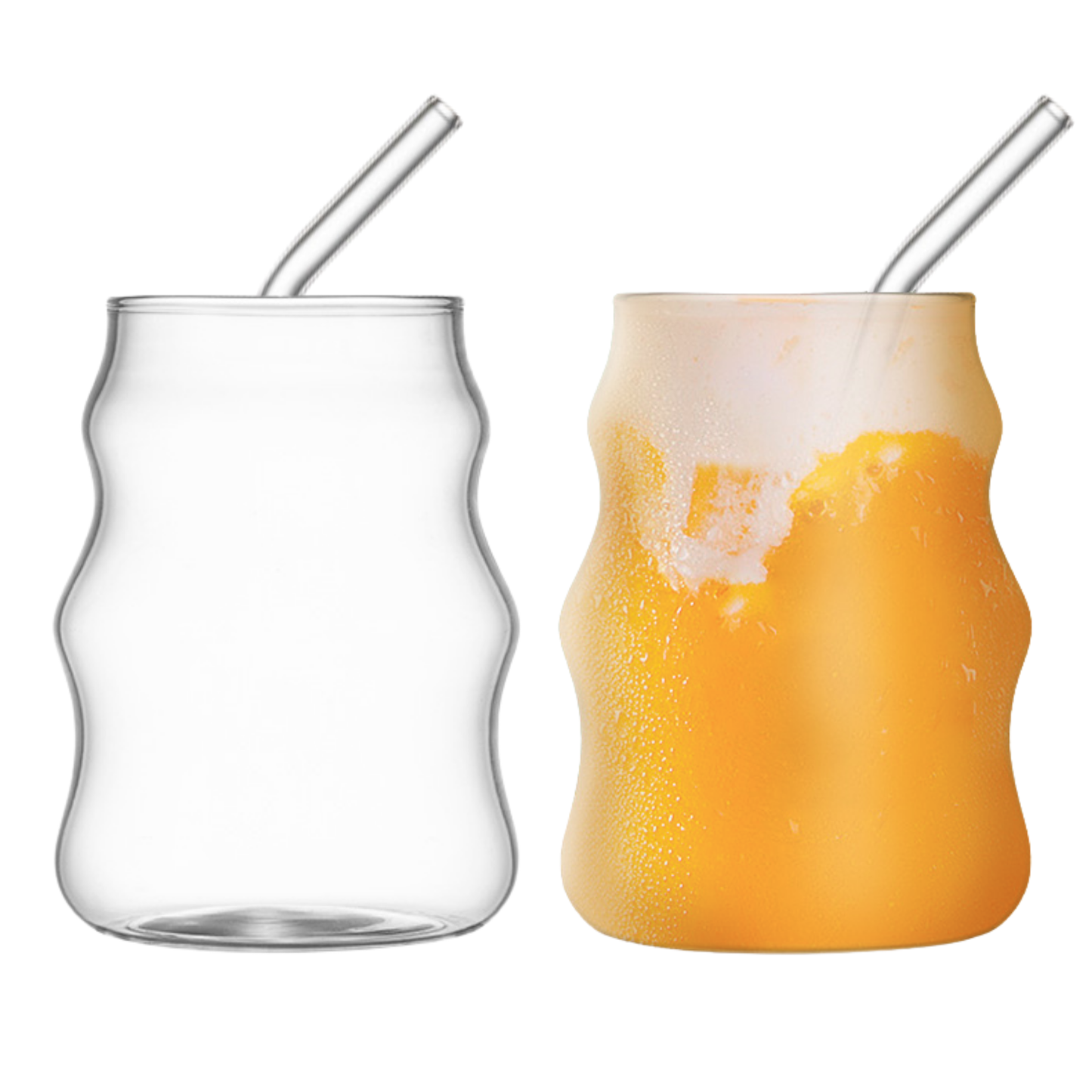 Vasos de Vidrio 530 ml.  2 Pzas. Set de Vasos Para Cócteles, Batidos, Agua, Café frio, Té helado. Aesthetic, Elegantes, Modernos.