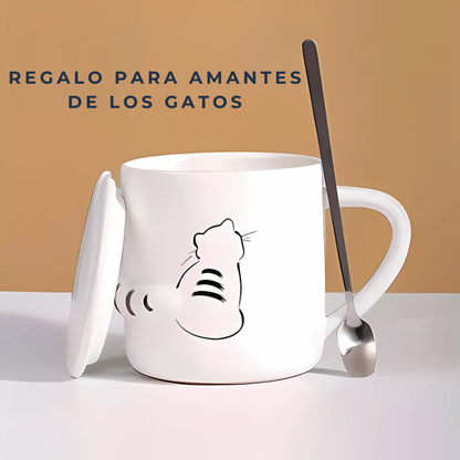 Taza de Gato con Cola en 3D. Diseño de Gatito Distraído. Taza para Amante de los Gatos. Taza para Café de 350 ml.