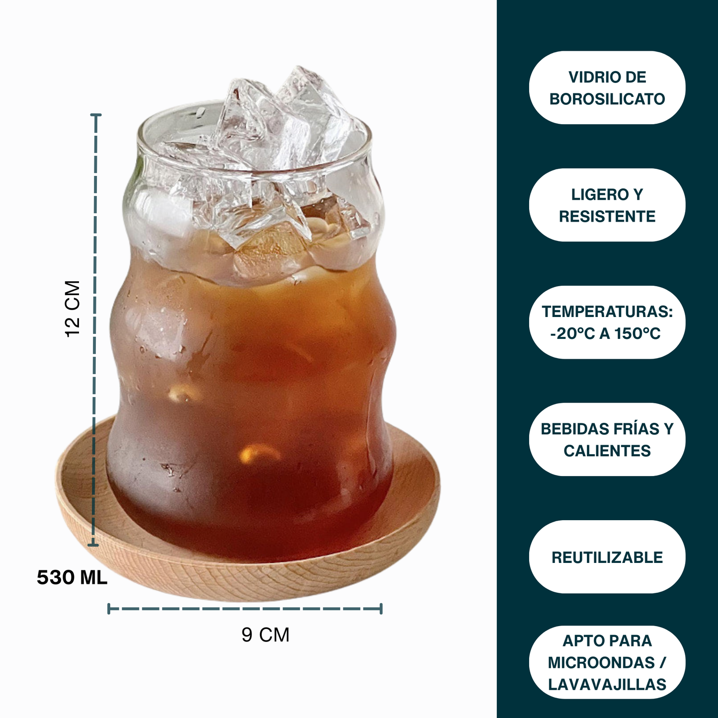 Vasos de Vidrio 530 ml.  2 Pzas. Set de Vasos Para Cócteles, Batidos, Agua, Café frio, Té helado. Aesthetic, Elegantes, Modernos.