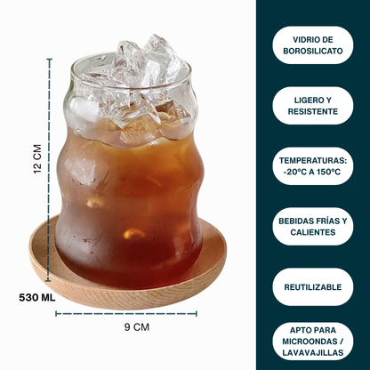 Vasos de Vidrio 530 ml.  2 Pzas. Set de Vasos Para Cócteles, Batidos, Agua, Café frio, Té helado. Aesthetic, Elegantes, Modernos.