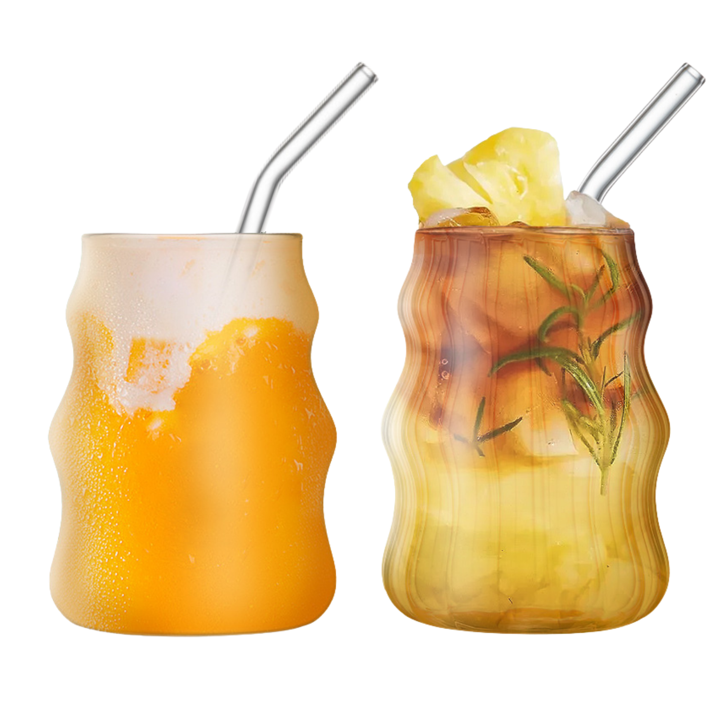 Vasos de Vidrio 530 ml.  2 Pzas. Set de Vasos Para Cócteles, Batidos, Agua, Café frio, Té helado. Aesthetic, Elegantes, Modernos.