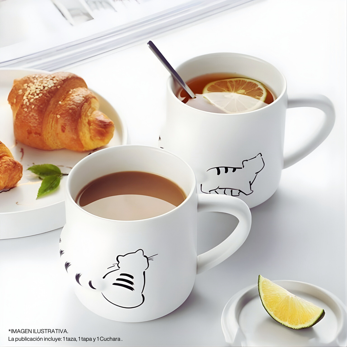 Taza de Gato con Cola en 3D. Diseño de Gatito Distraído. Taza para Amante de los Gatos. Taza para Café de 350 ml.